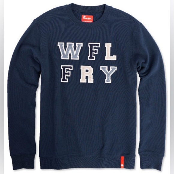 Rare Chick-Fil-A WFL FRY Waffle Fry Patch Sweatshirt Varsity Navy Blue Textured - Picture 1 of 10